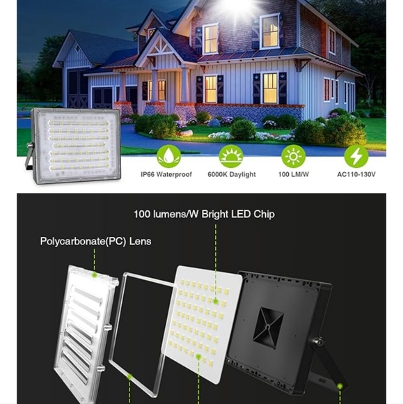 *BRAND NEW*STASUN 200W Flood Lights Outdoor, 20000lm Bright LED with Plug, 6000K - Picture 7 of 7